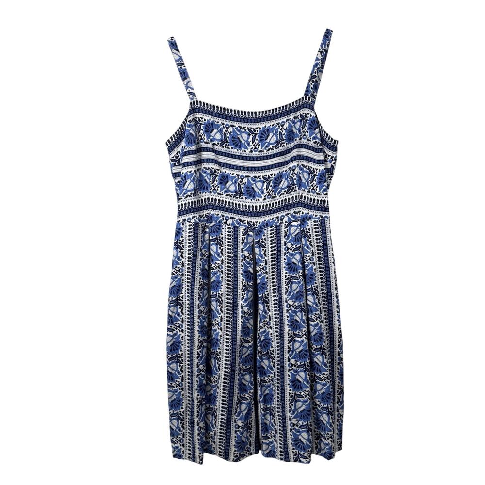 Ann Taylor Loft Grecian Strappy Sundress Women's Size 12 Blue White Lined Rayon